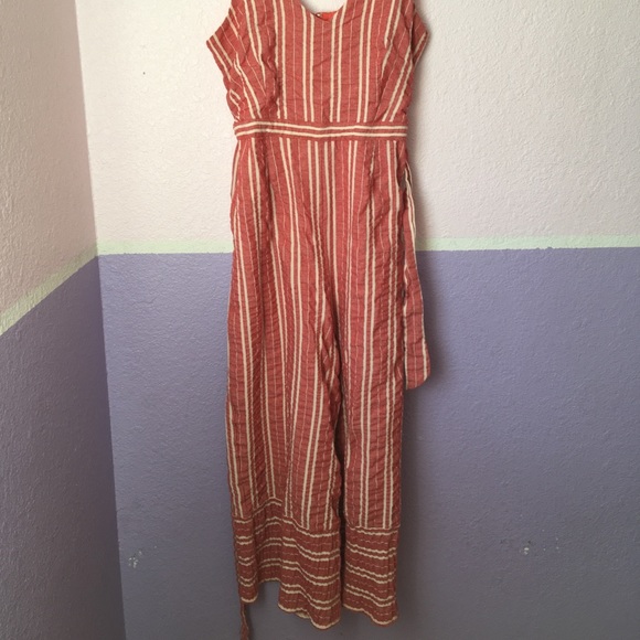 Anthropologie Women’s Red and Cream Striped Summer Jumpsuit - Picture 2 of 4